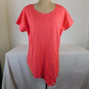 Suzanne Betro Women Appliqued Shirt Top Blouse Plus Size 1X Orange/Pink Color